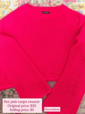 wild fable Neon Hot Pink Cropped Crewneck Sweater